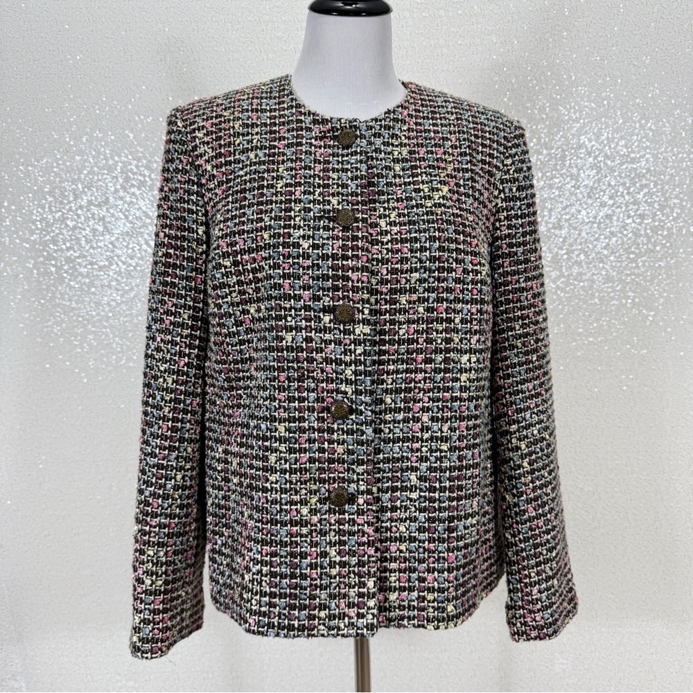Koret Petite Tweed Blazer Jacket 14P Multicolor Pastel Bouclé Lined Career Coat - Picture 13 of 13